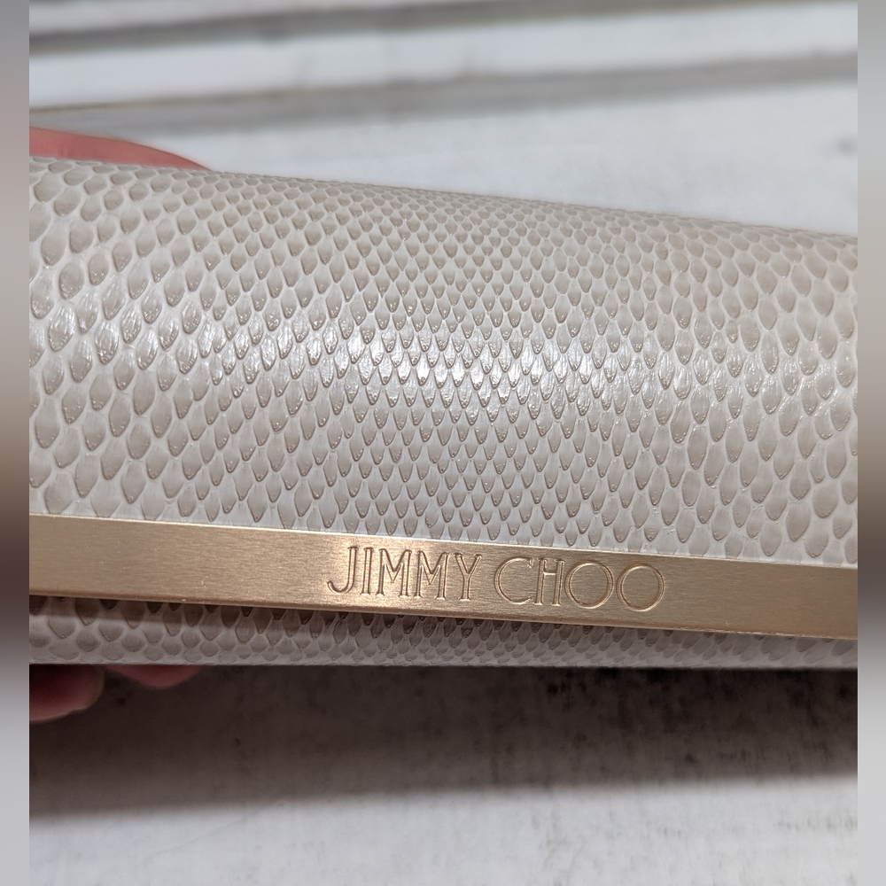 Jimmy Choo Snake Embossed Eyewear Case Cream, Tan Lux